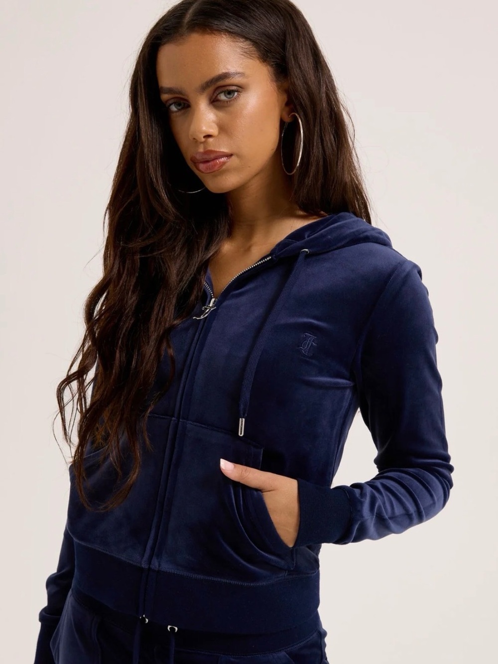 NWT Juicy Couture Navy Robertson Class Velour Full Zip Hoodie Jacket Size XS 4/6
